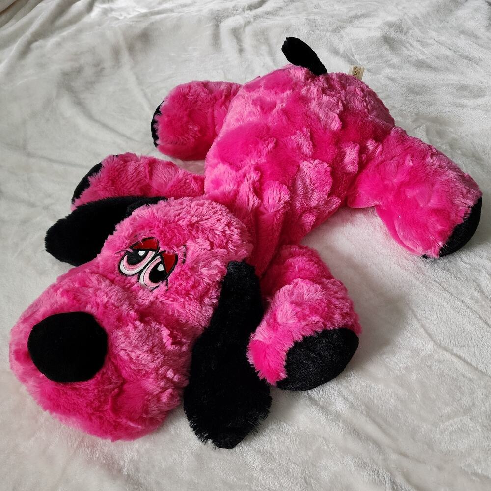 Dan Dee Jumbo Hot Pink Dog Plush Pillow 26" Sad Tired Sewn Eyes Floppy Lays Flat